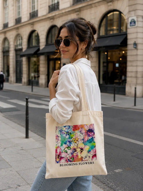 geanta tote din panza canvas blooming flowers