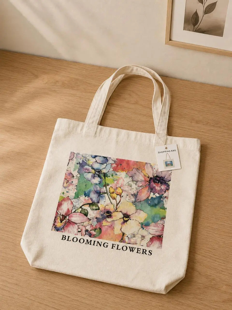 geanta tote din panza canvas blooming flowers