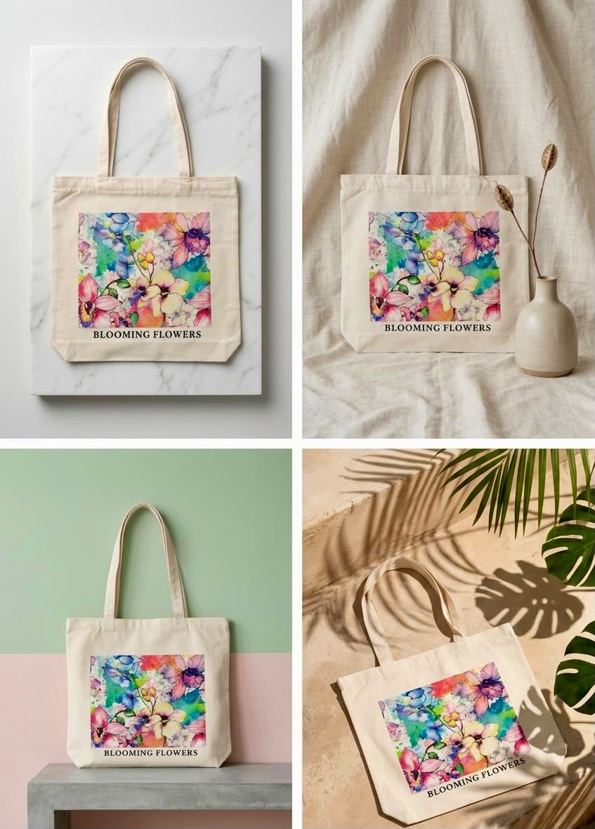 geanta tote din panza canvas blooming flowers 4
