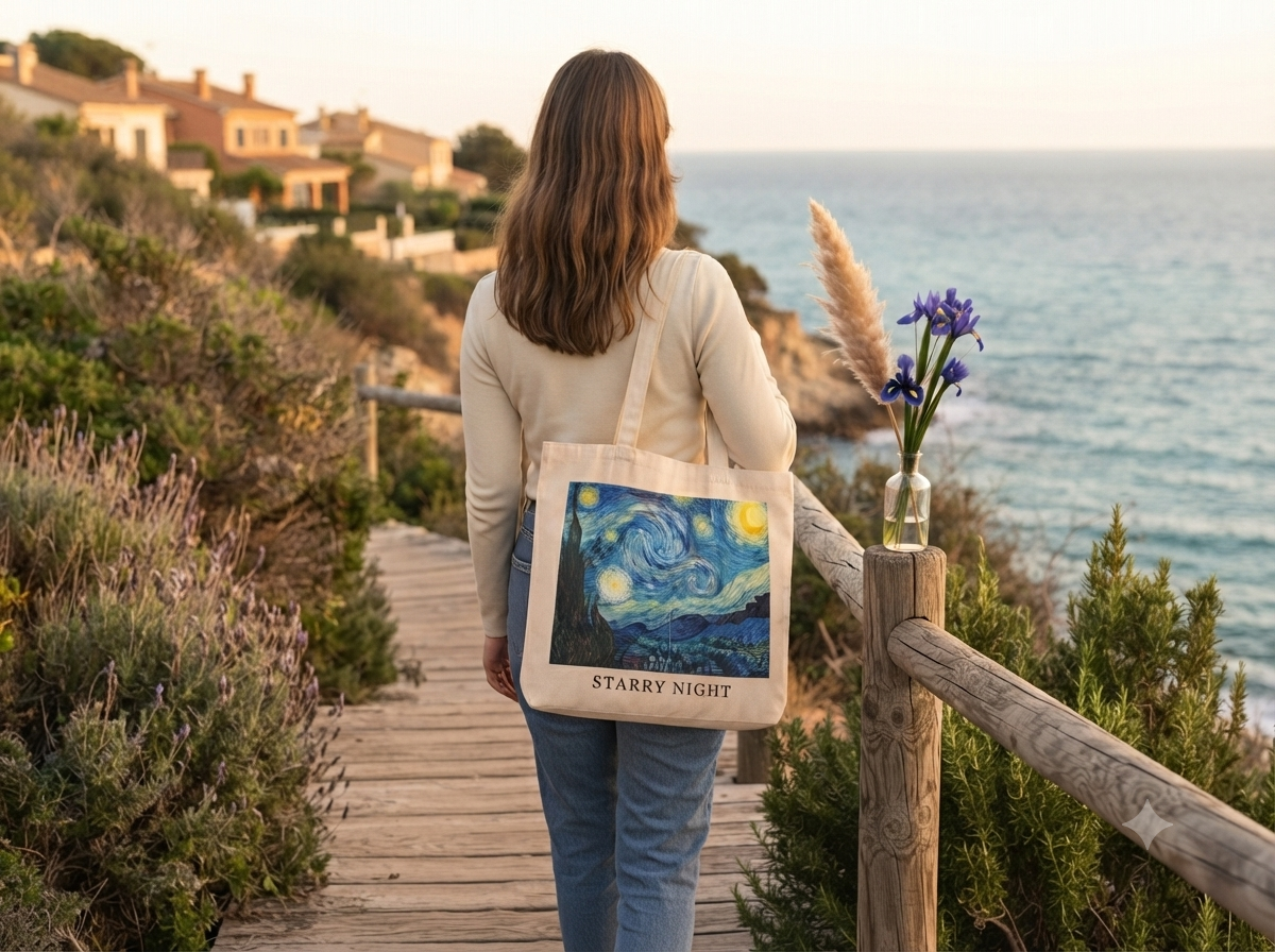 geanta tote din panza canvas starry night 3
