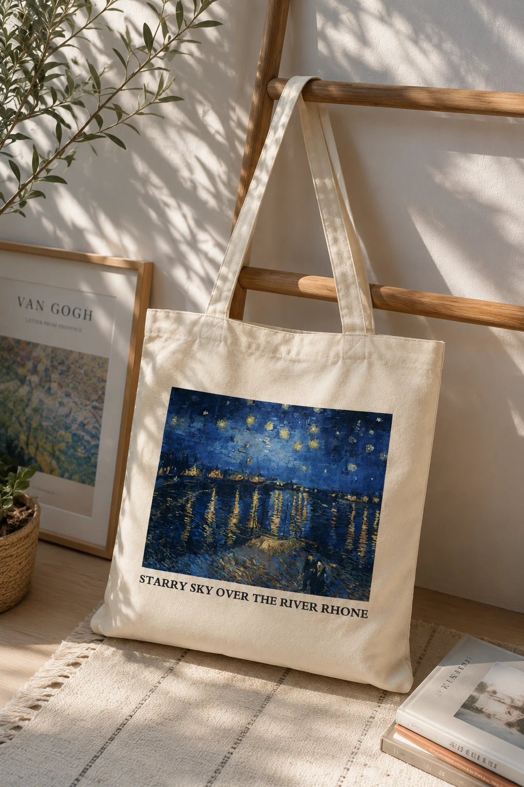 geanta tote din panza canvas starry sky over the river rhone 2